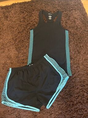 boxercraft Black Athletic/Swim Shorts And Bra Tank W/ Teal Chevron Trim